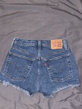 Levi's Dark Blue Denim Cutoff Shorts with Frayed Hem